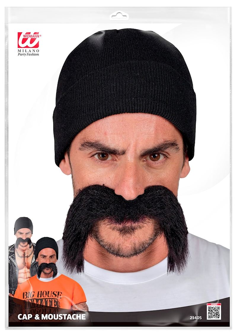 Set prisonnier-motard, moustache et casquette