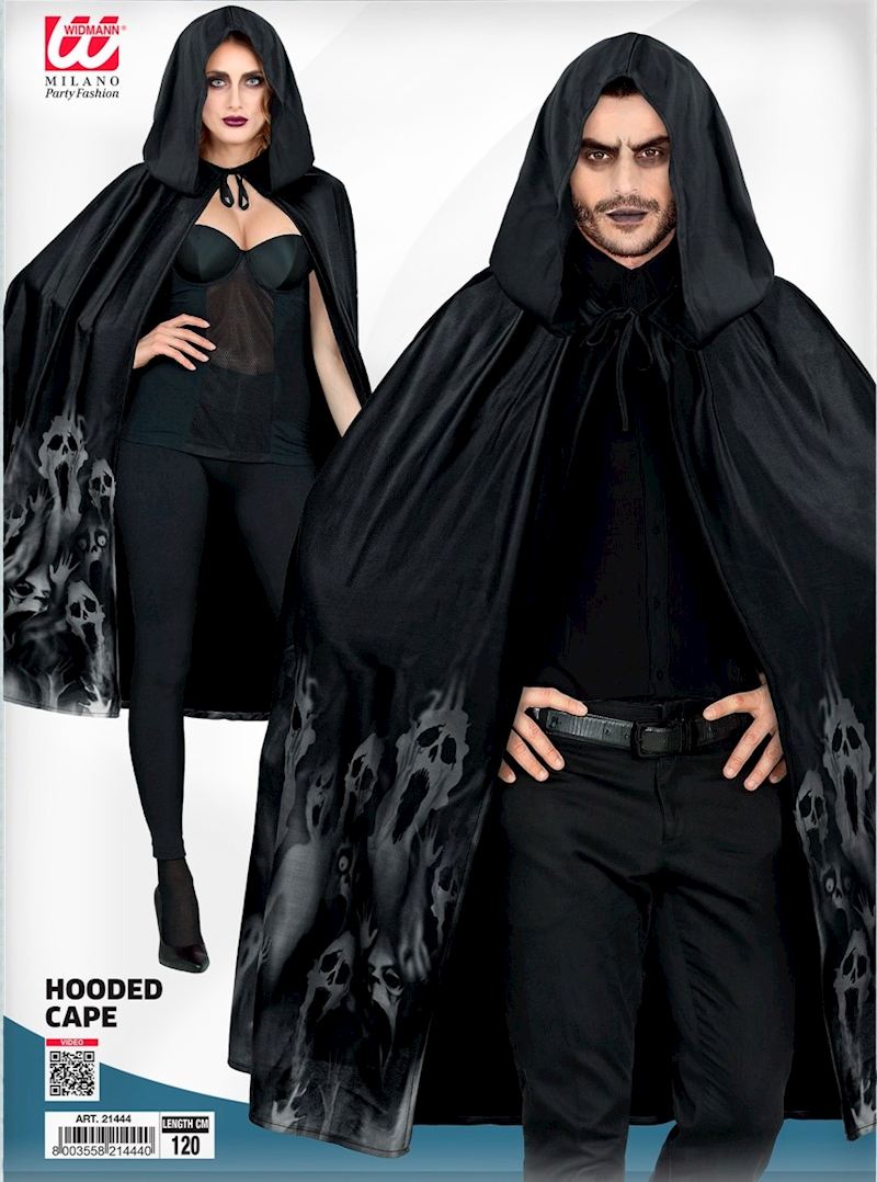 Geister Umhang mit Kapuze schwarz 120 cm