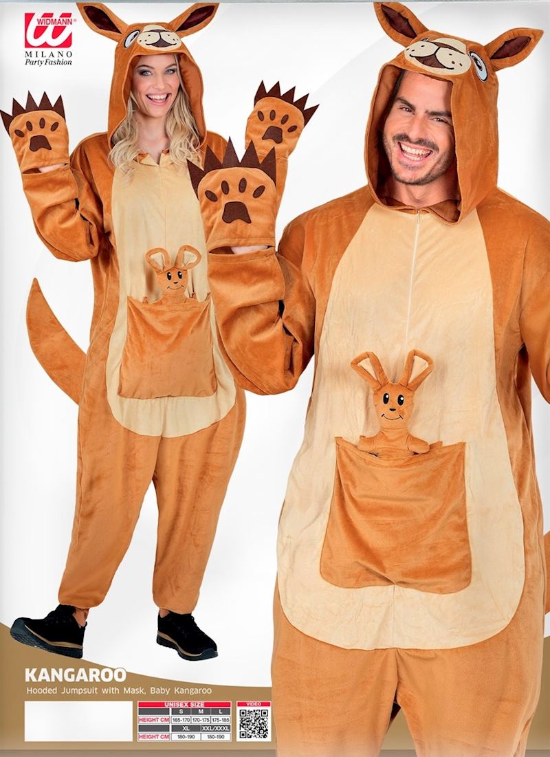 Kostüm Plüsch Känguru Overall mit Jungem, Gr. L/XL