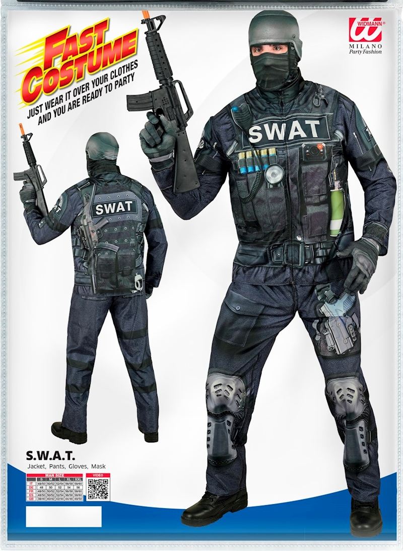 Kostüm S.W.A.T. Jacke, Hose, Handschuhe + Maske Grösse M
