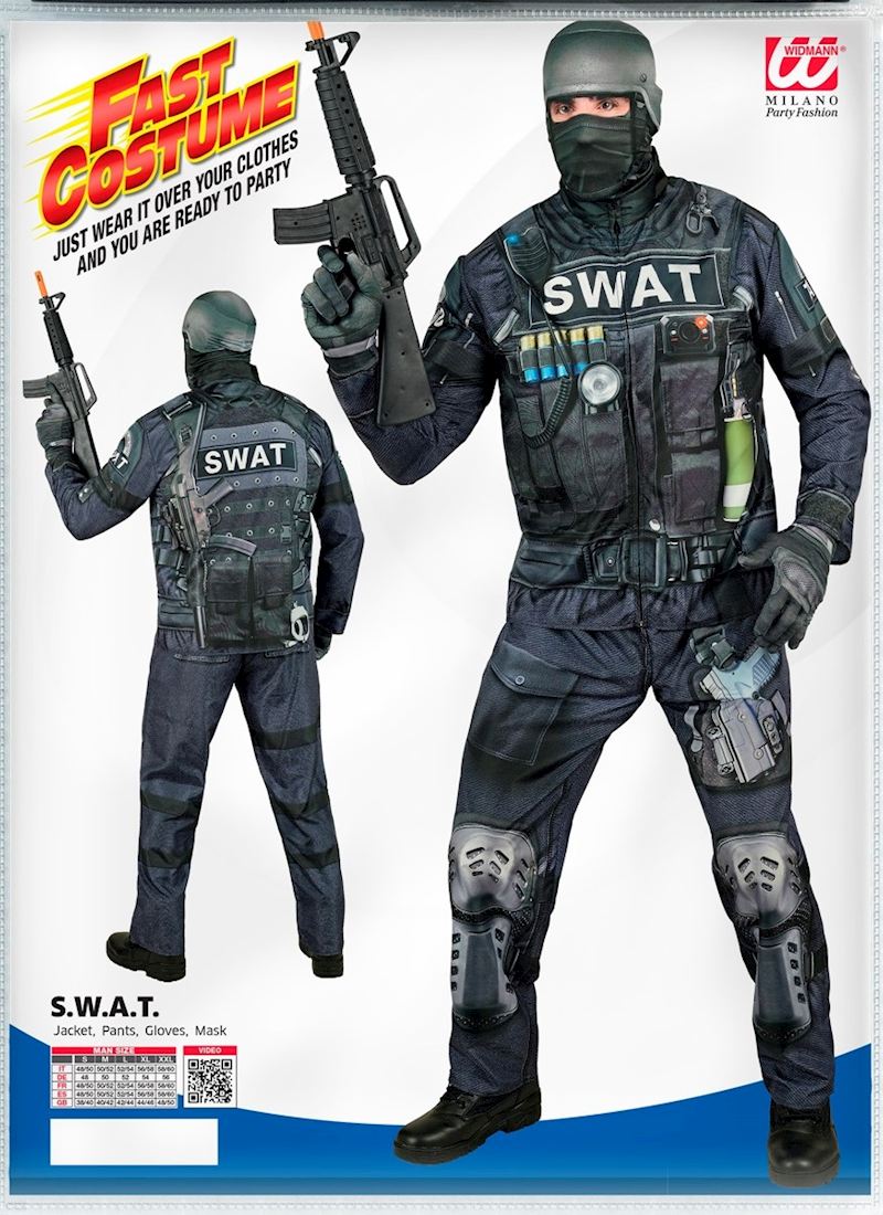 Kostüm S.W.A.T. Veste, Hose, Handschuhe + Maske Grösse XL