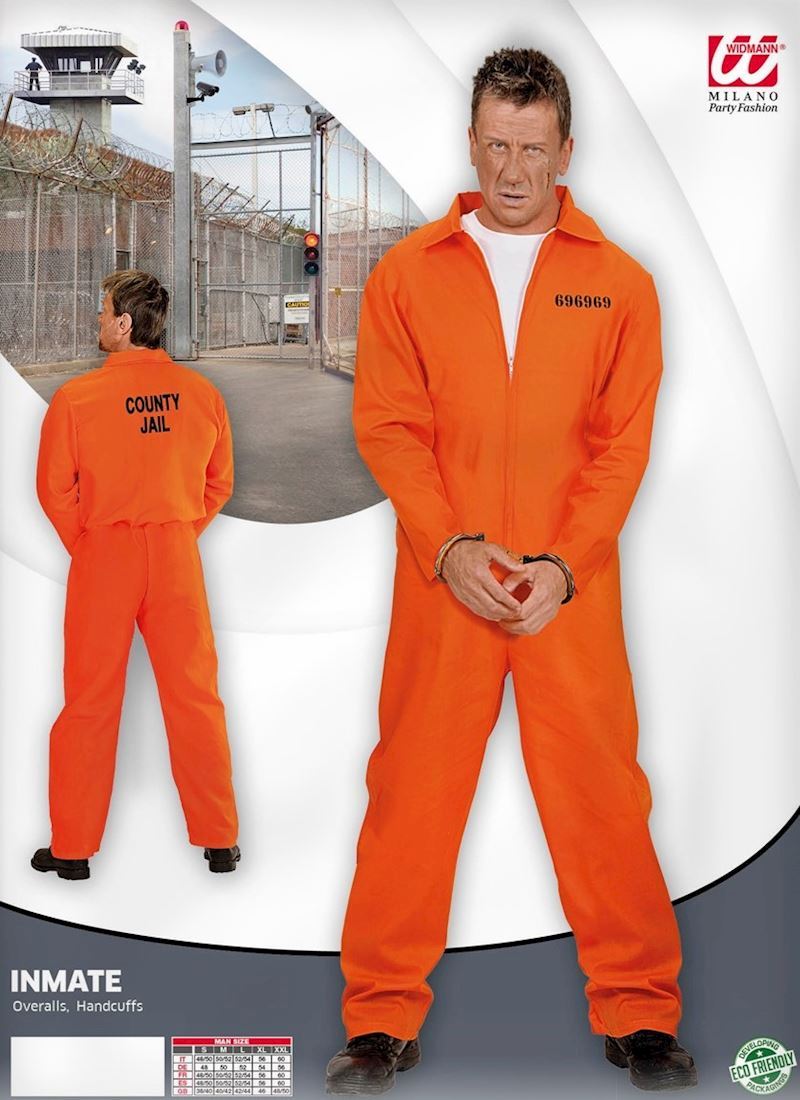 Kostüm Häftling Overall orange mit Handschellen Grösse XXL - Fortura