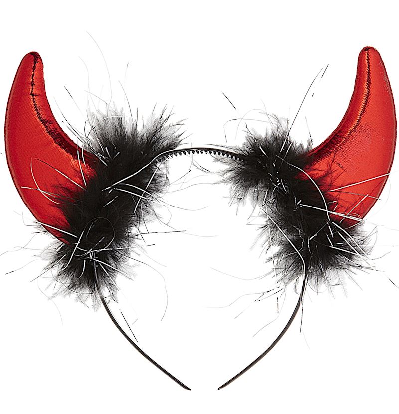 Cornes rouges metalliques avec marabou et fils