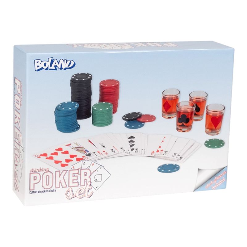 Trinkspiel Poker 120 Chips, Spielkarten, 4 Schnapsgläser