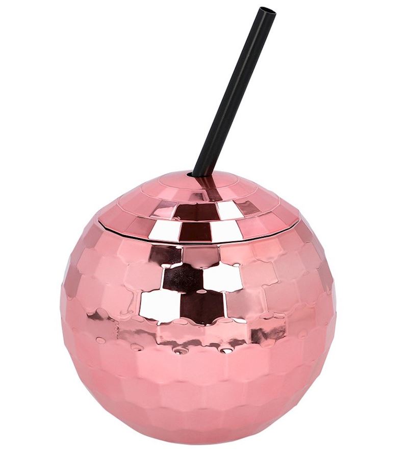 Gobelet boule disco avec paille, 650 ml rose-or