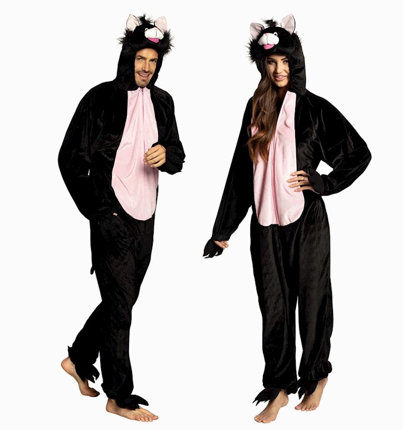 Kostüm Katze aus Plüsch max. 180 cm Overall mit Kapuze