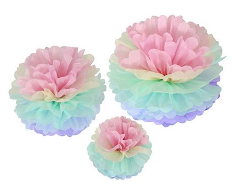 3 fleurs de décoration pastel 20 cm, 30 cm, 40 cm