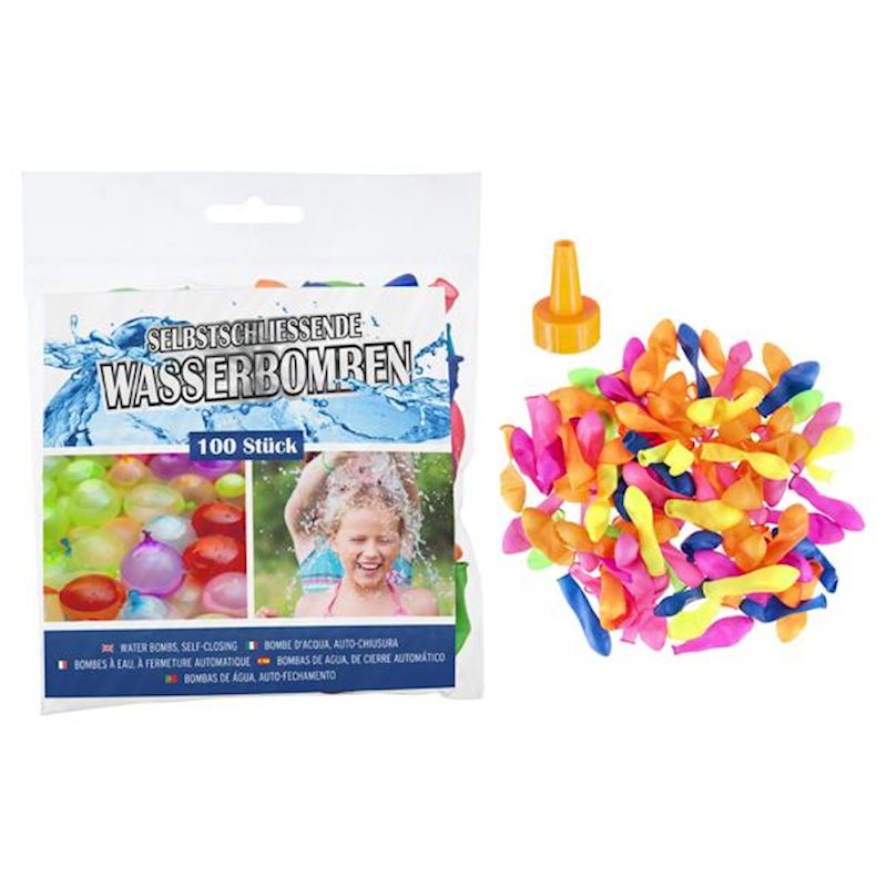 Wasserballone 100 Stk. mit Adapter, selbstschliessend