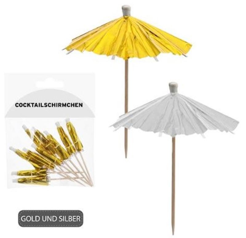 Cocktailschirmchen 10 Stk. silber, gold