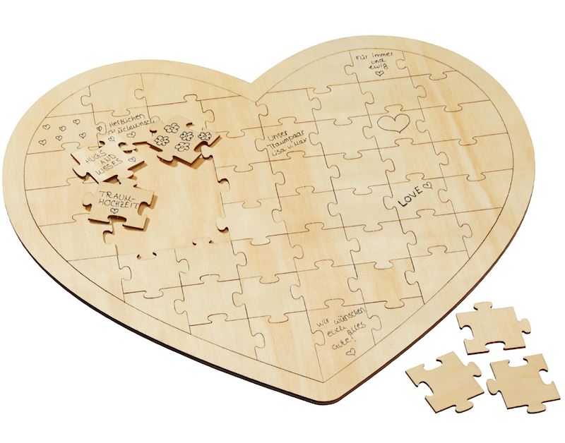 Puzzle coeur en bois 47x44 cm, 49 pièces de puzzle