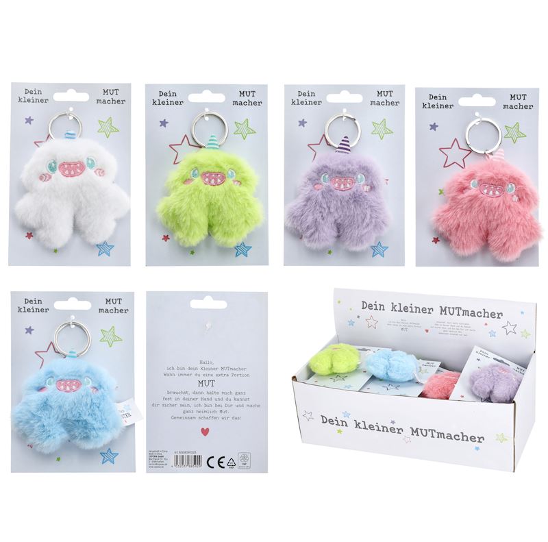 Schlüsselanhänger Monster 10cm auf Karte mit Spruch sort.