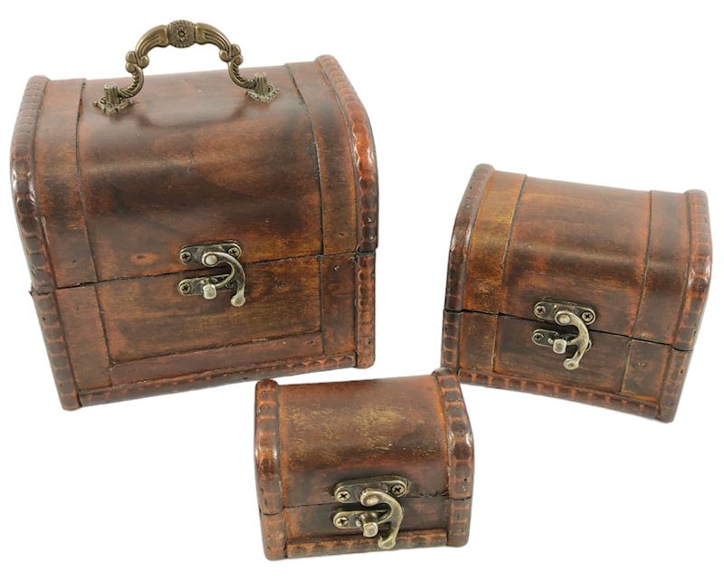 Set coffre 3 pcs. en bois 15x12.5x12.5 cm, 11x8.5x8.5 cm