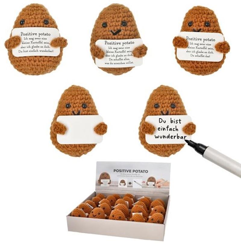 Strickkartoffel mit posiviten Sprüchen , ca. 7 cm 4 sort.