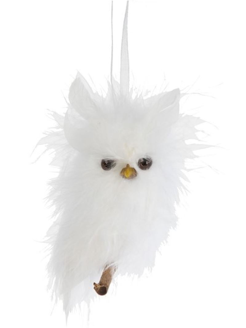 Hibou en plumes blanc as susp 12cm