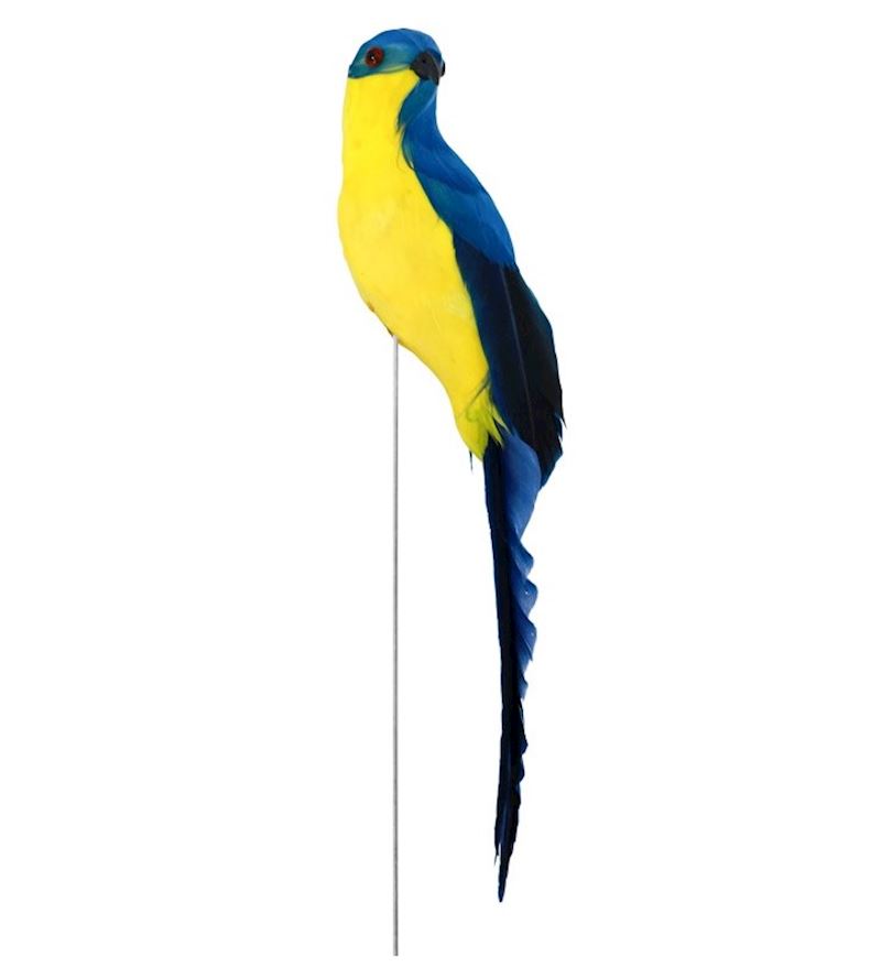 Perroquet bleuet jaune sur tige metal 3.5x3.5x20 cm