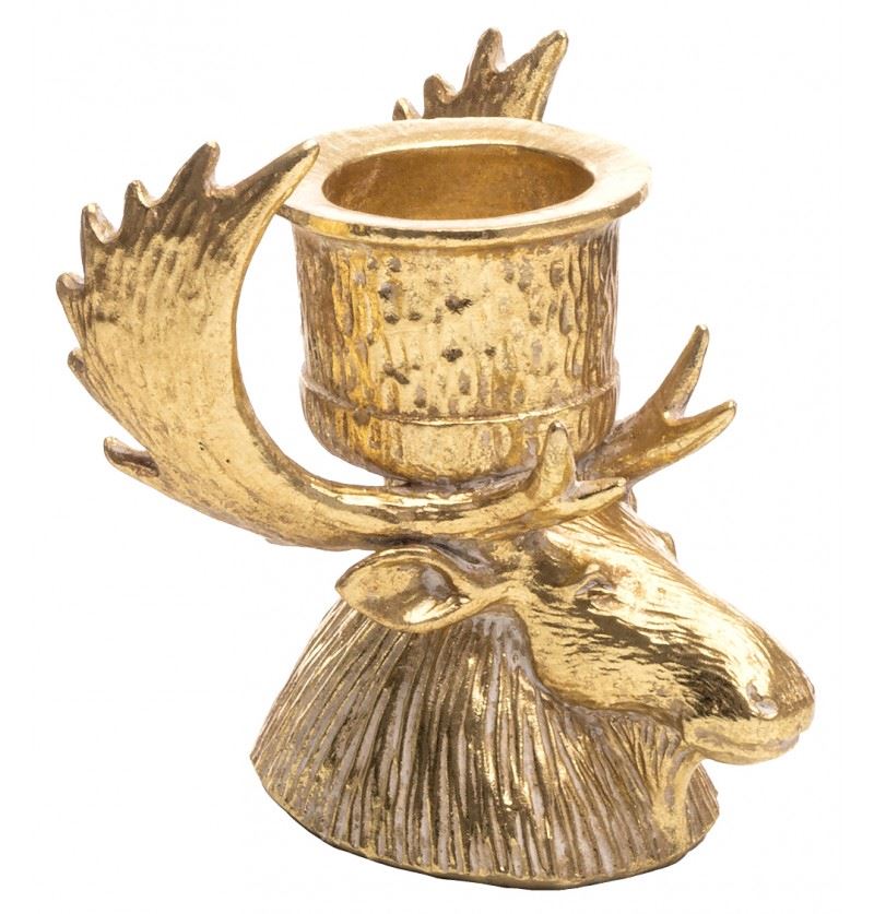Porte bougie resine cerf or 13.5x14x14 cm