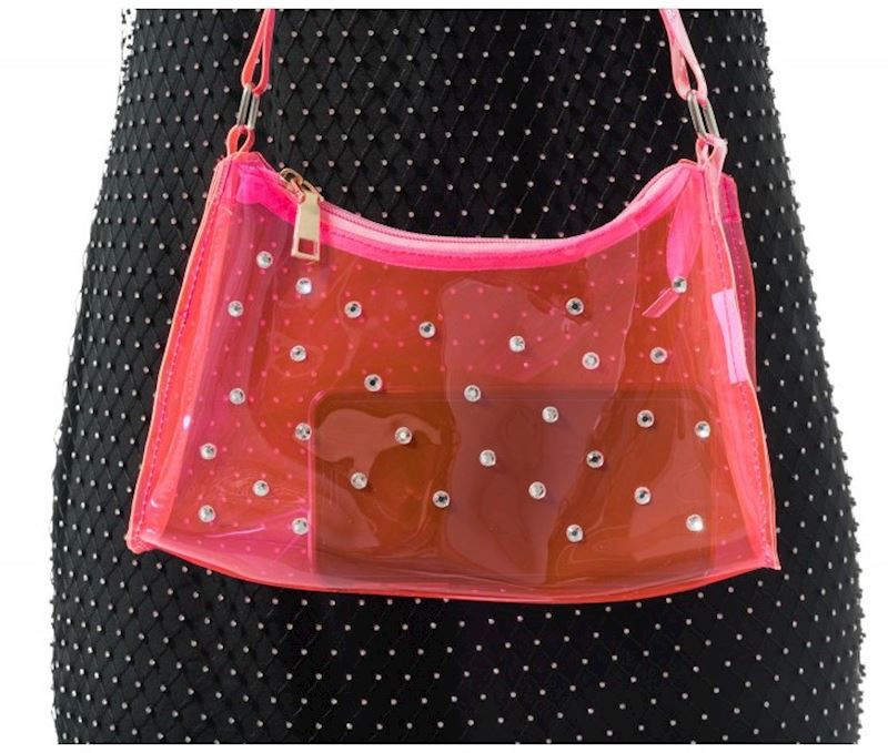 Umhängetasche transparent rosa mit Strass 24x15 cm