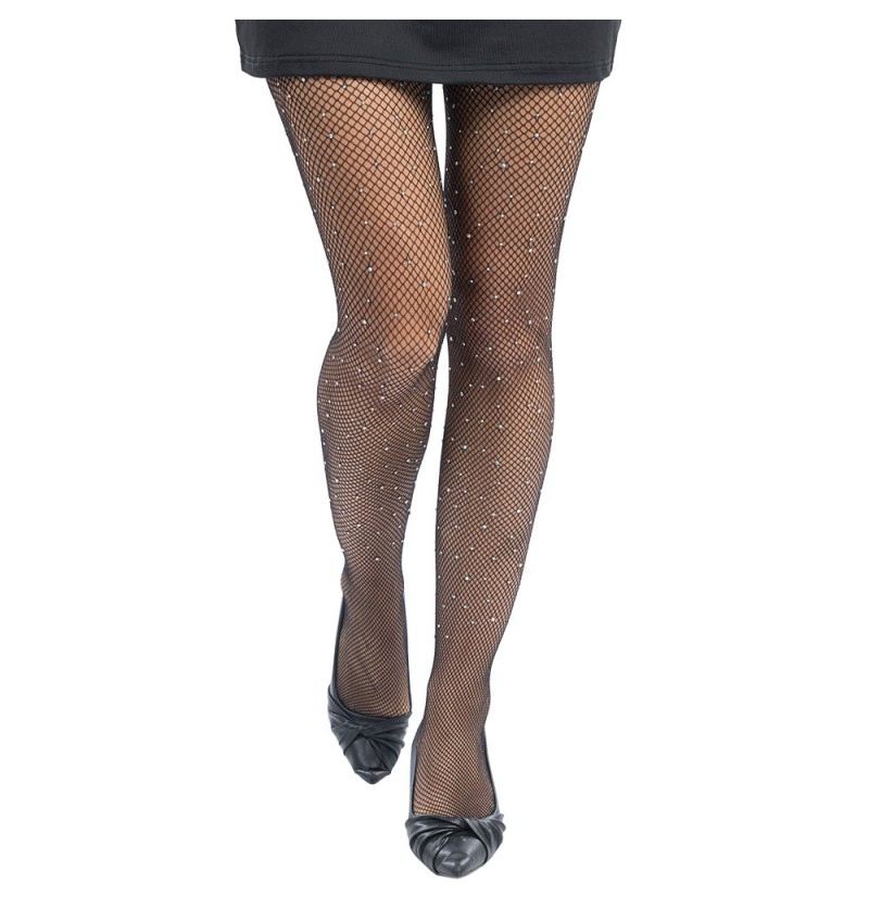 Netzstrumpfhose schwarz mit Strass one Size