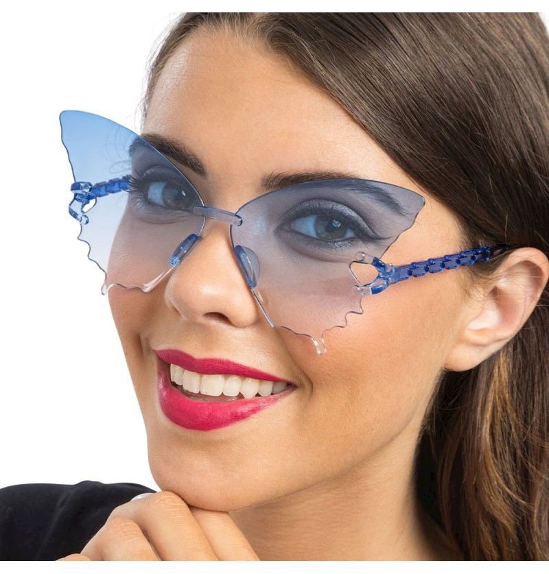 Partybrille blaue Gläser Schmetterling