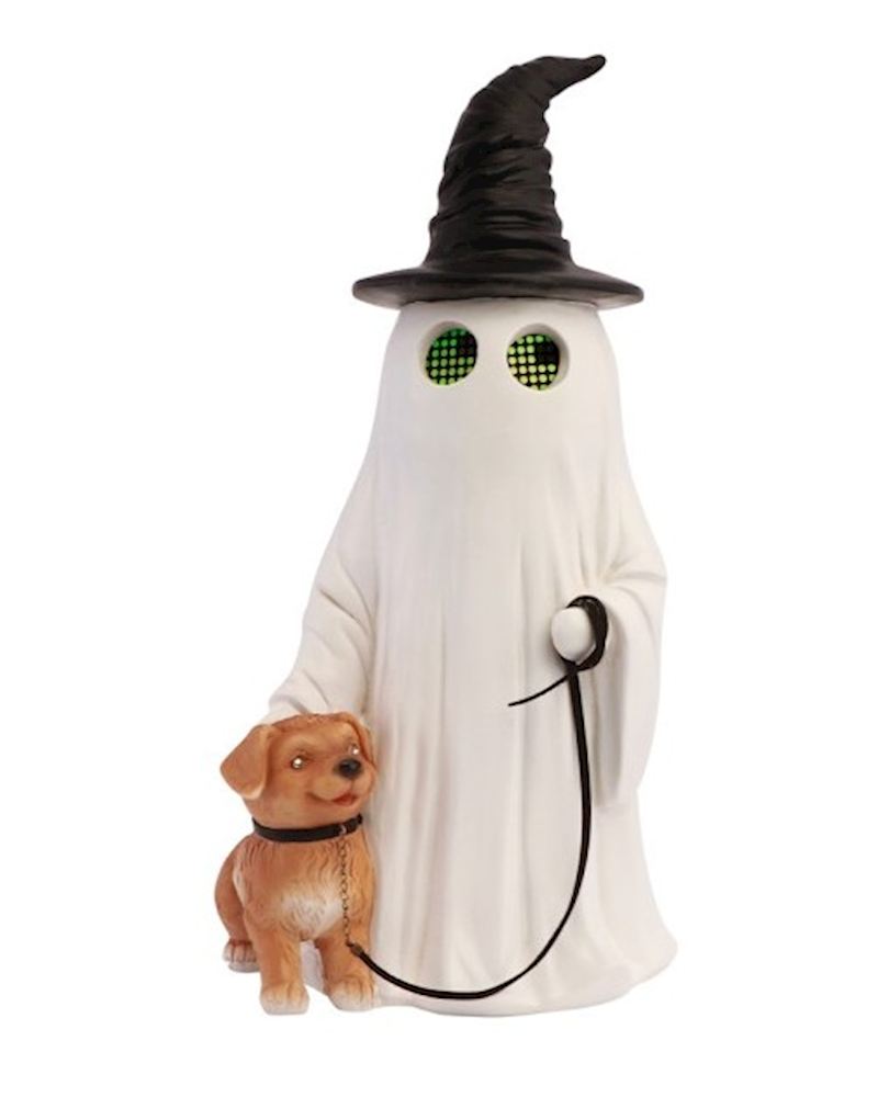 Geist mit Hund an Leine LED Augen, 23.5x20x45.5 cm