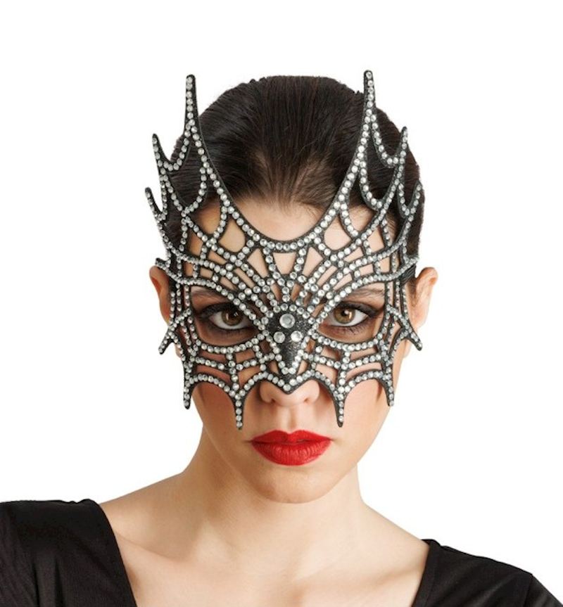 Demi masque toile d'araignee strass argent, 21x2.5x20 cm