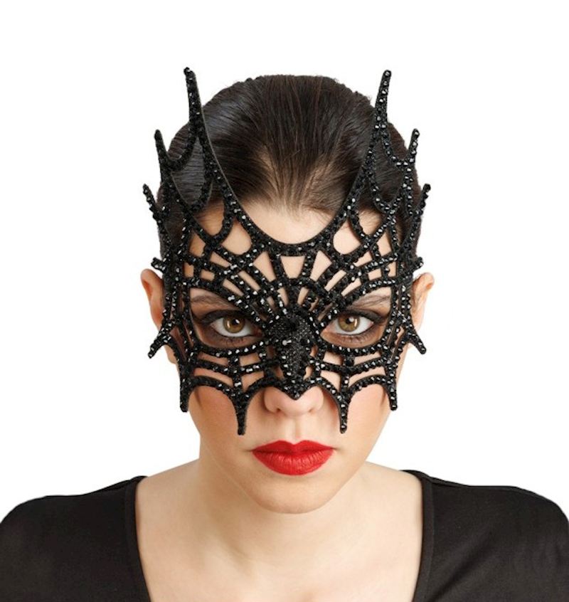 Demi masque toile d'araignee strass noir, 21x2.5x20 cm