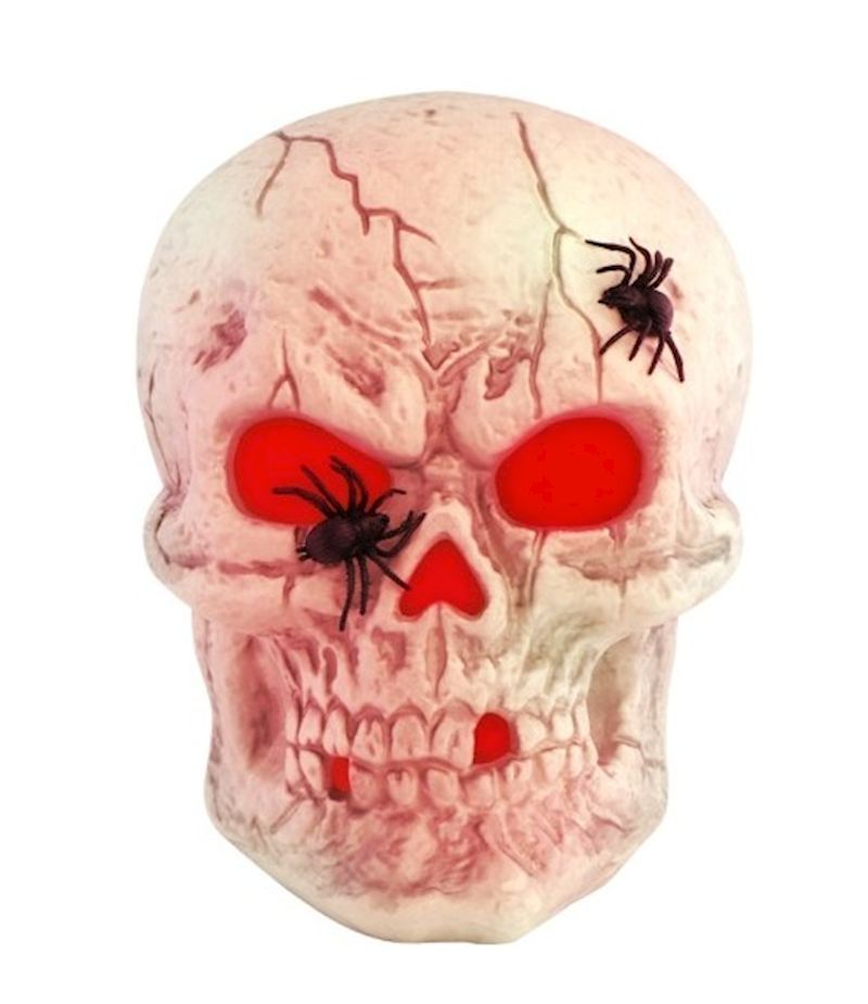 Totenkopf LED rot mit Spinnen 23x25x33 cm