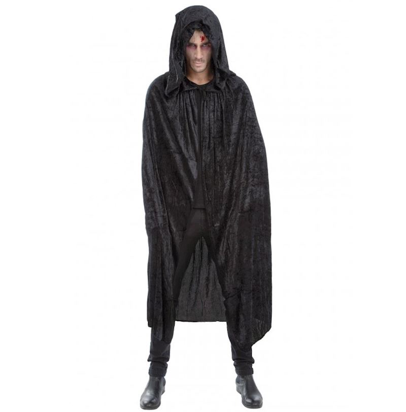Costume cape capuche velours noir luxe 182 cm