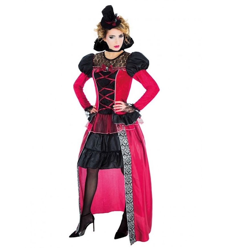 Kostüm Vampirin elegant Gr. L Kleid,Haarreif mit Hut,Kragen