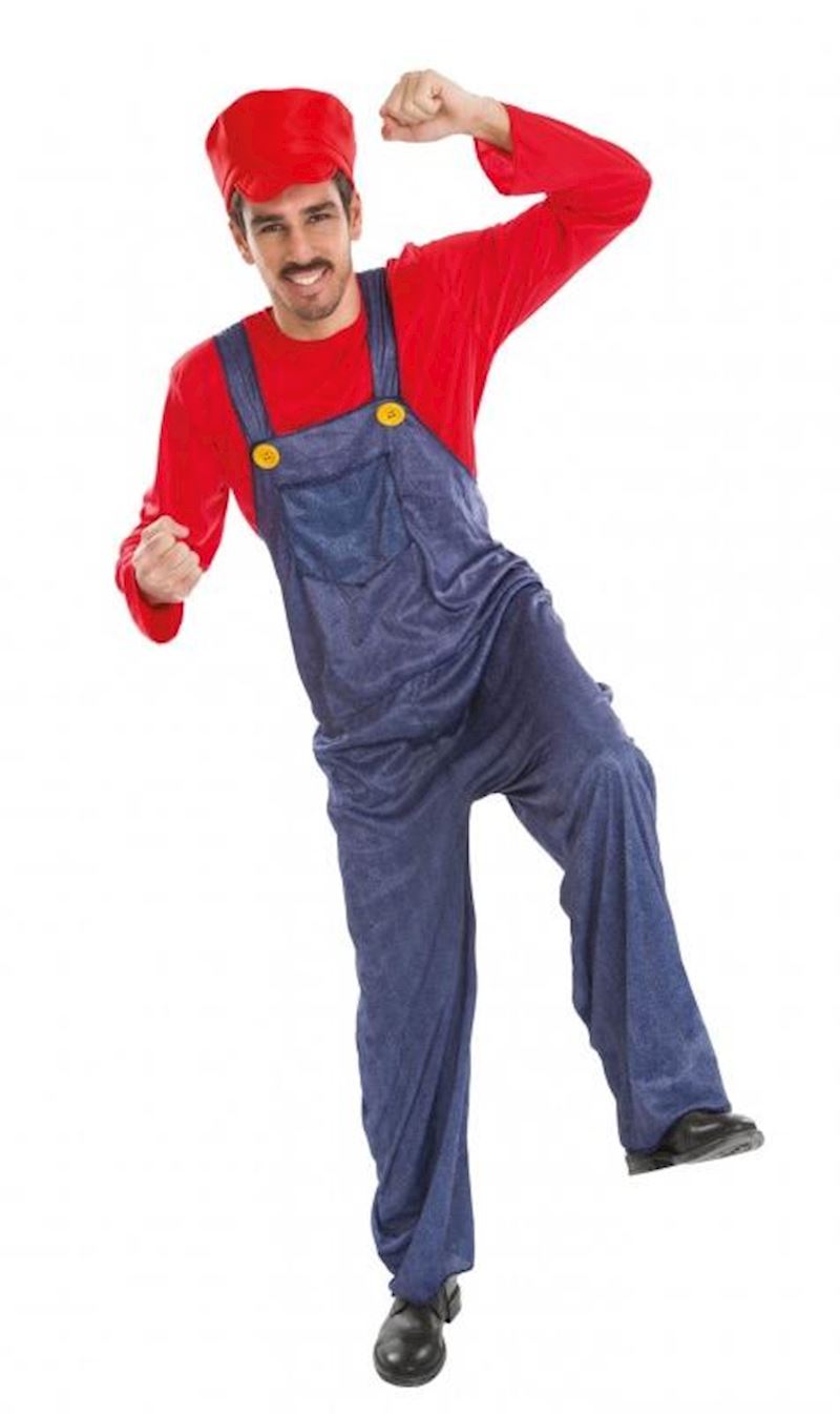 Kostüm Klempner Grösse M rot/blau Hose, Shirt, Mütze