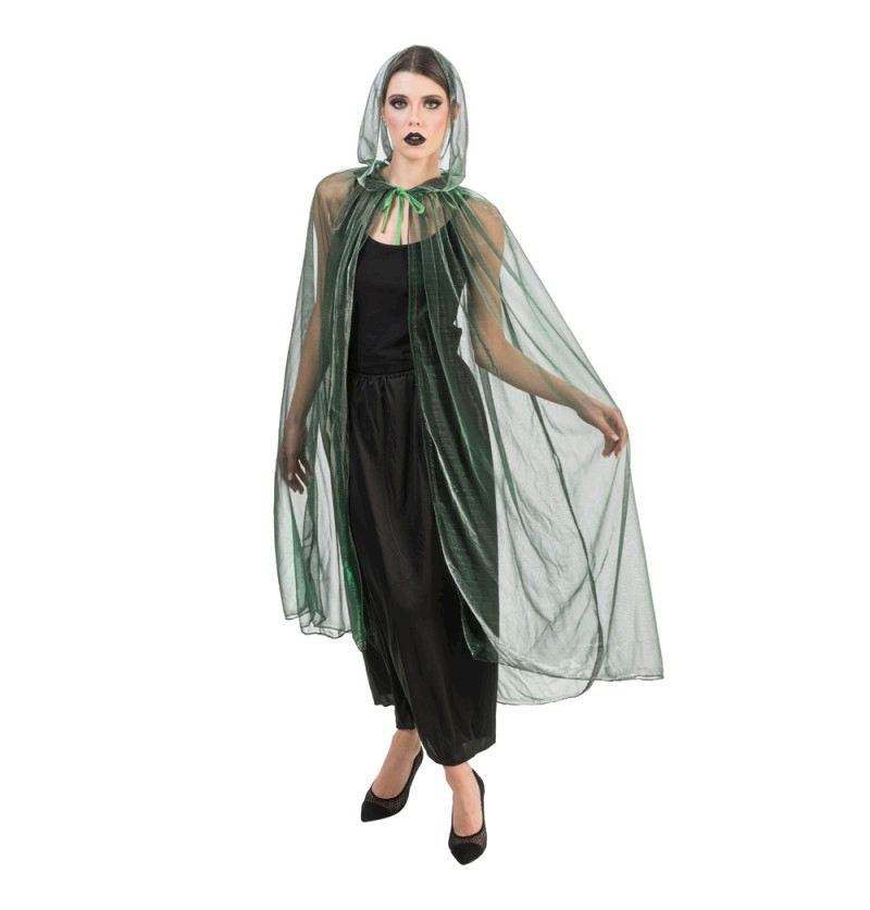 Cape a capuche vert transparent, 120 cm