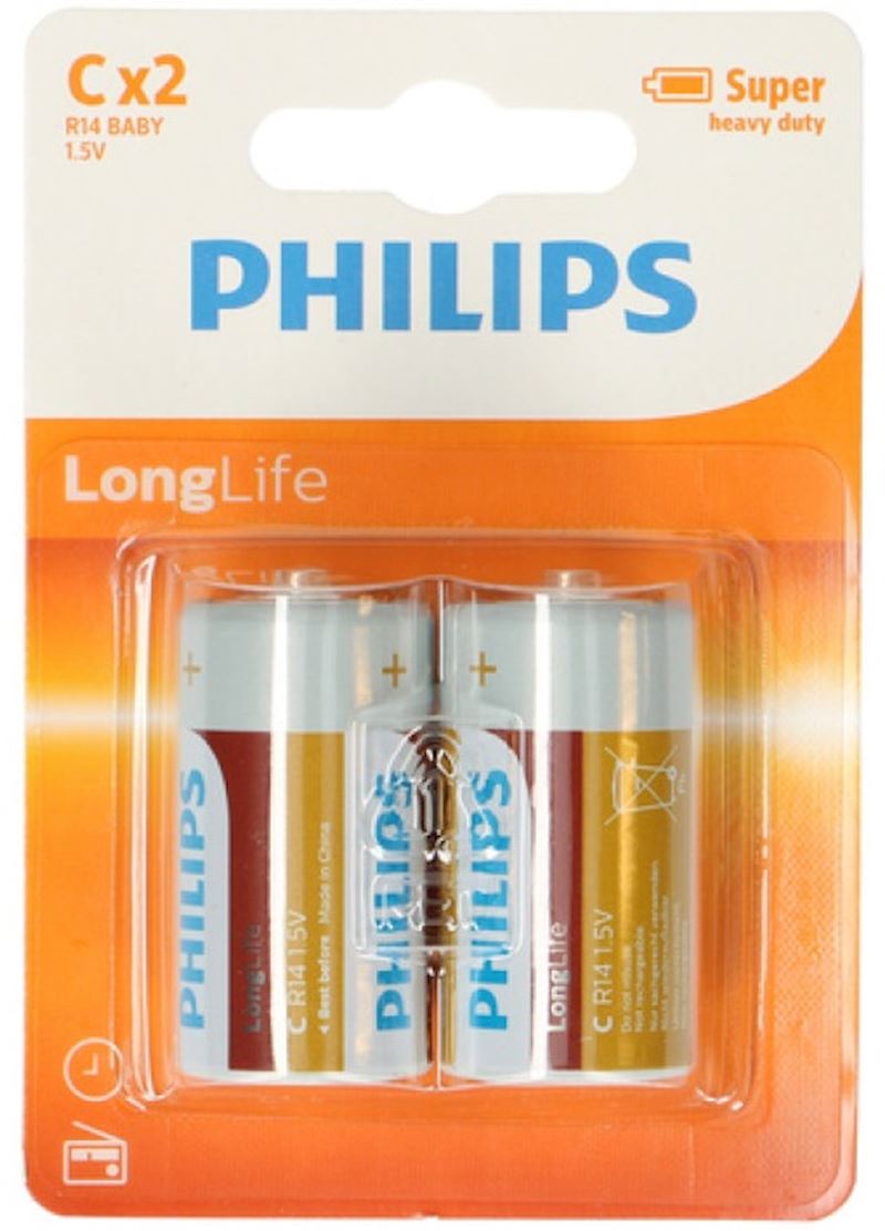 Batterien Philips R14 C Baby 2 Stk. auf Karte LongLife