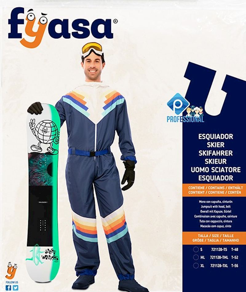 Kostüm Skifahrer Gr. S Overall mit Kapuze & Gürtel