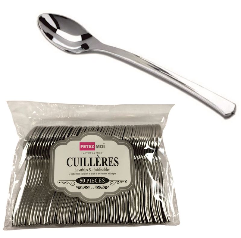 Cuillere en plastique argenté mini 50 pcs.