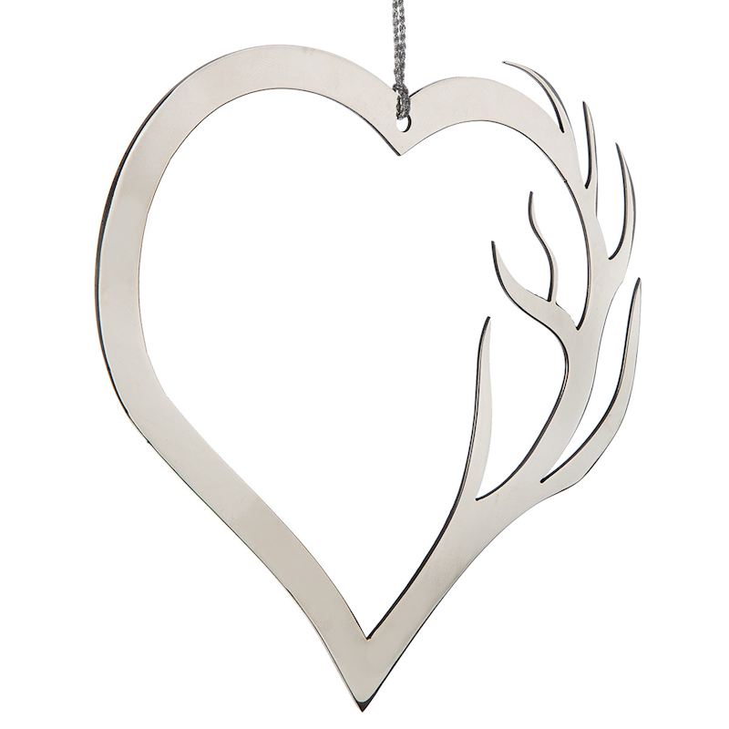 Suspension cœur, bois de cerf dans le coeur en mètal, 35 cm