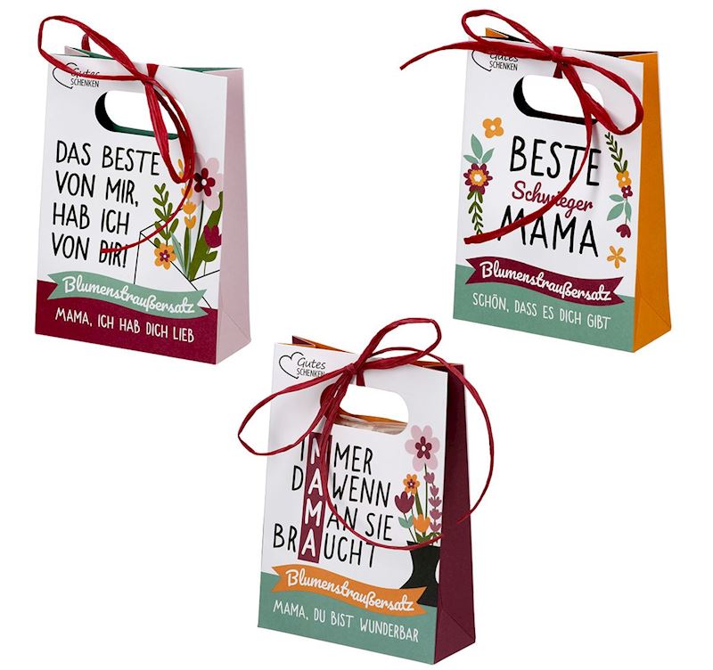 Geschenktüte mit Blumen Deko und Sprüche 3 sort.