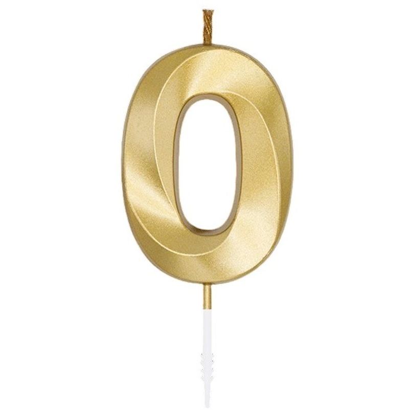 Zahlenkerze gold metallic 6 cm Zahl 0