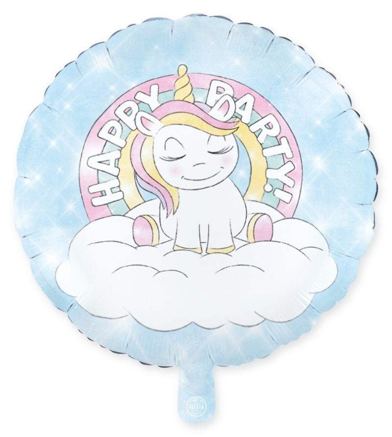 Ballon en alum. licorne ronde emballé indiv.