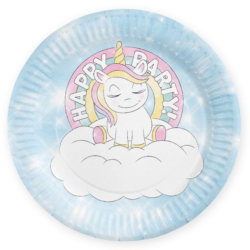 Partyteller Happy Birthday Einhorn 23 cm, 8 Stk.