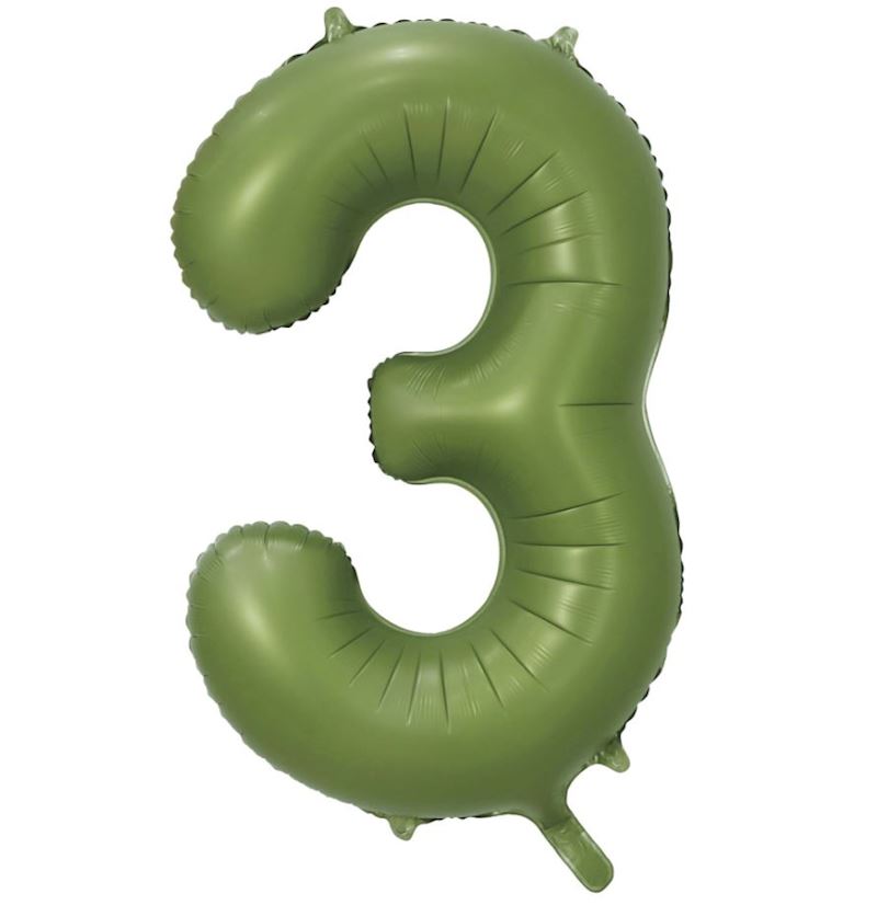 Folienballon Zahl 3 olivgrün 86 cm einzelverpackt