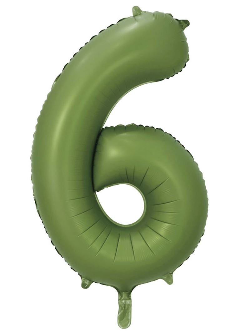 Folienballon Zahl 6 olivgrün 86 cm einzelverpackt