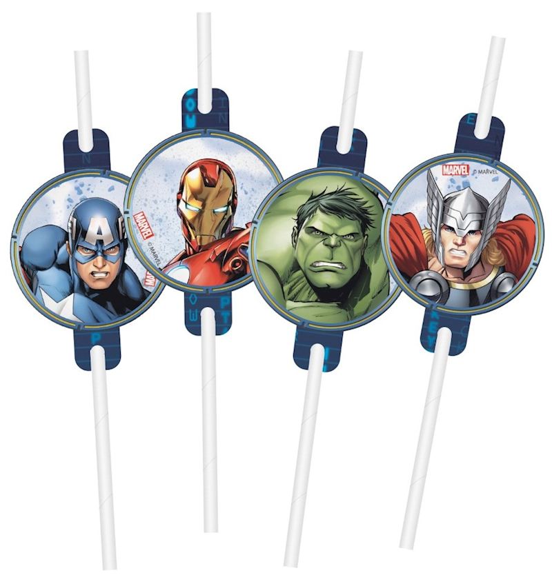 Party Trinkhalme Avengers 4 Stk. aus Karton