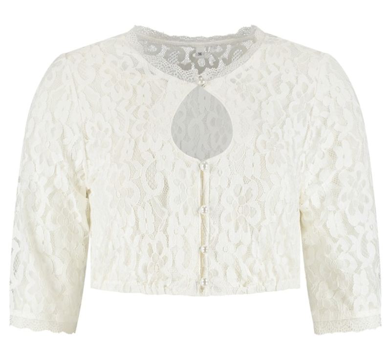 Dirndlbluse weiss Spitze mit Tropfenausschnitt, Grösse 52