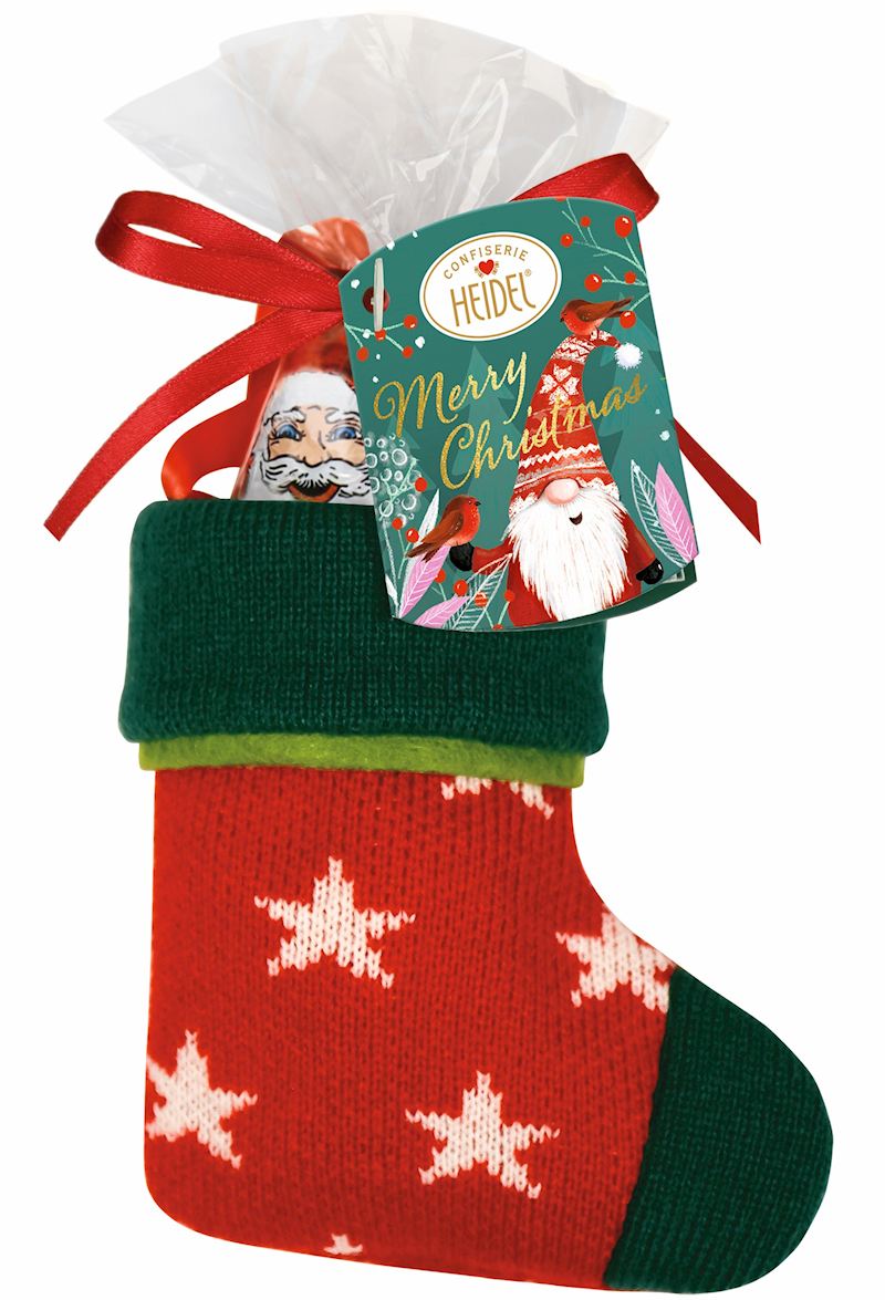 Stricksocke klein Weinhnachts- Wichtel, 58 g Schoko-Pralinen
