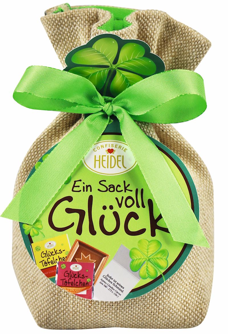 Glückssack mit Schoko- Täfelchen Glücksbotschaft 151g