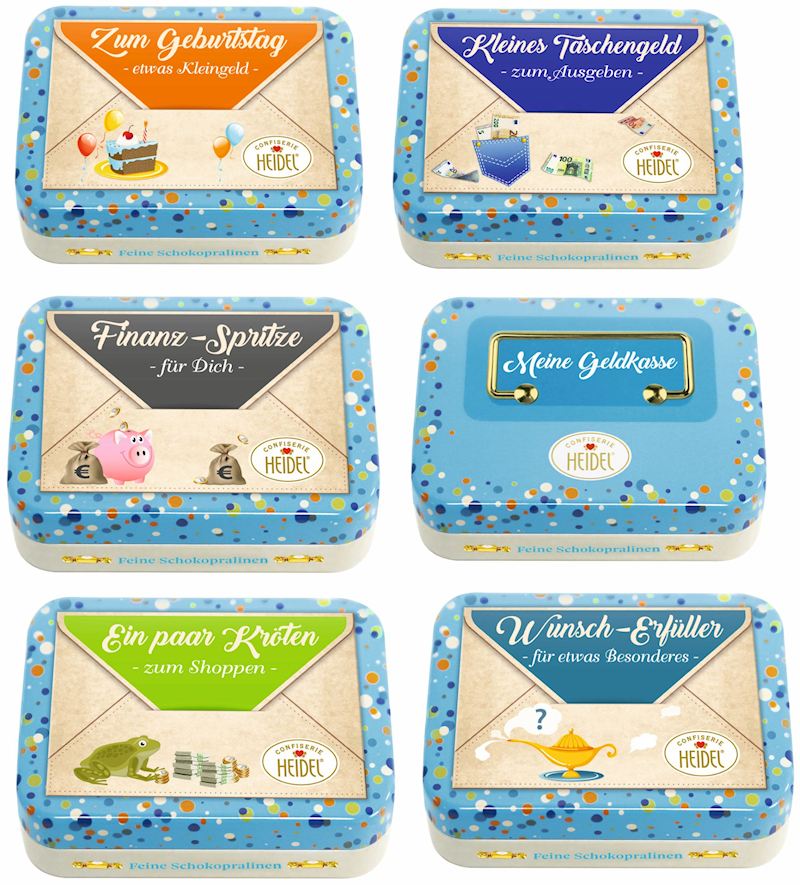 Gutschein Dose mit Couvert & Schokopralinen, 32 g