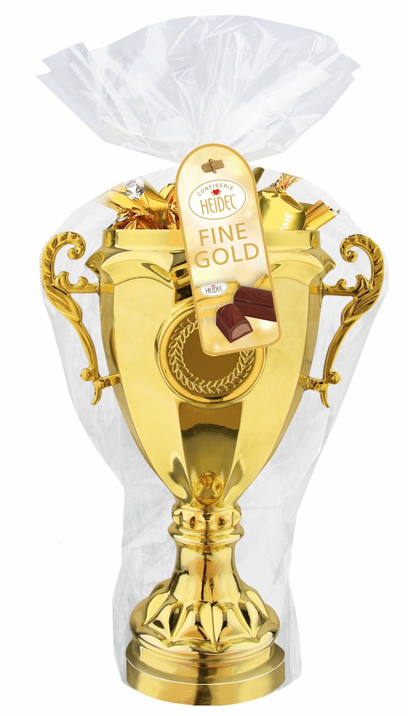 Gold Pokal gefüllt mit 85 g Schokopralinen