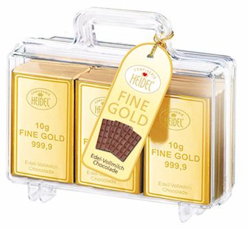 Grosser Goldkoffer mit Edel- Vollmilch Schokoade 120 g