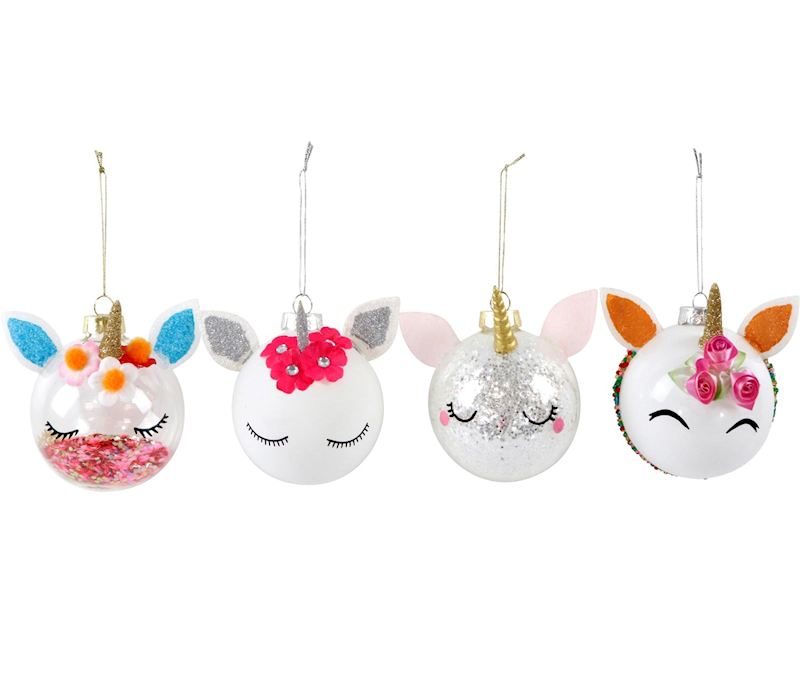 Weihnachts Baumkugel Einhorn 4 Farben sort. 7 cm
