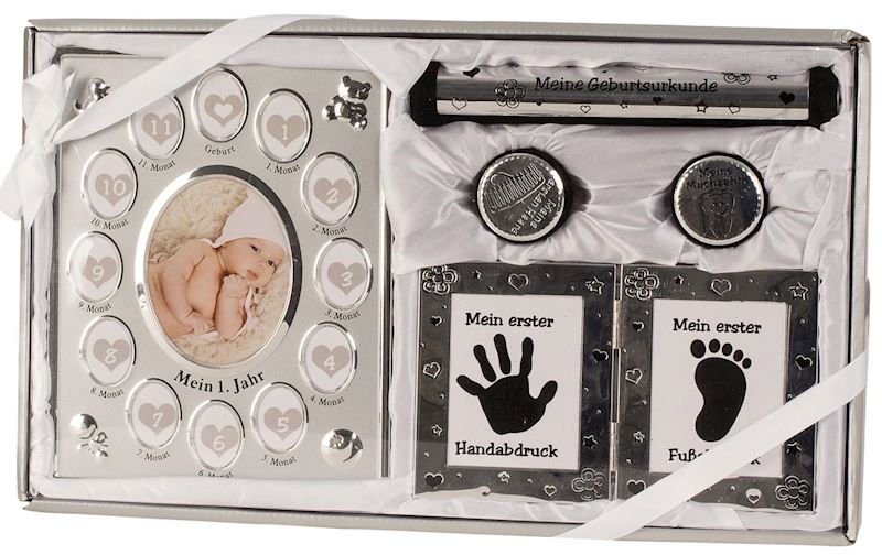 Baby Set 26x44 cm Fotorahmen, Geburtsurkunde Döschen für